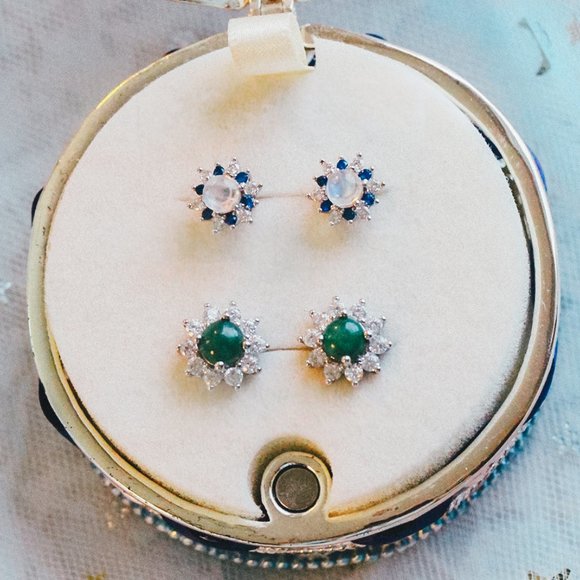 Sterling Silver Authentic Jade Emerald Earrings